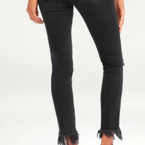 Free People Great Heights Frayed Skinny Jeans Faded Black Distressed Size W 27 - Picture 8 of 9